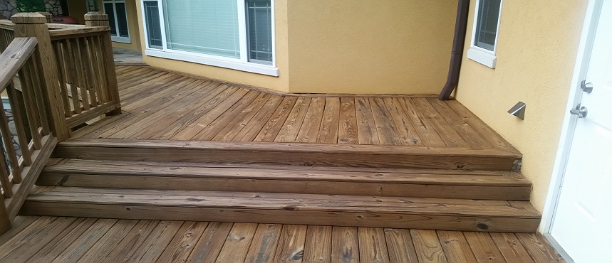 Natural honey stain to protect this wood against the elements. This deck was cleaned and stained in Newnan, Ga. South Arbor Shores